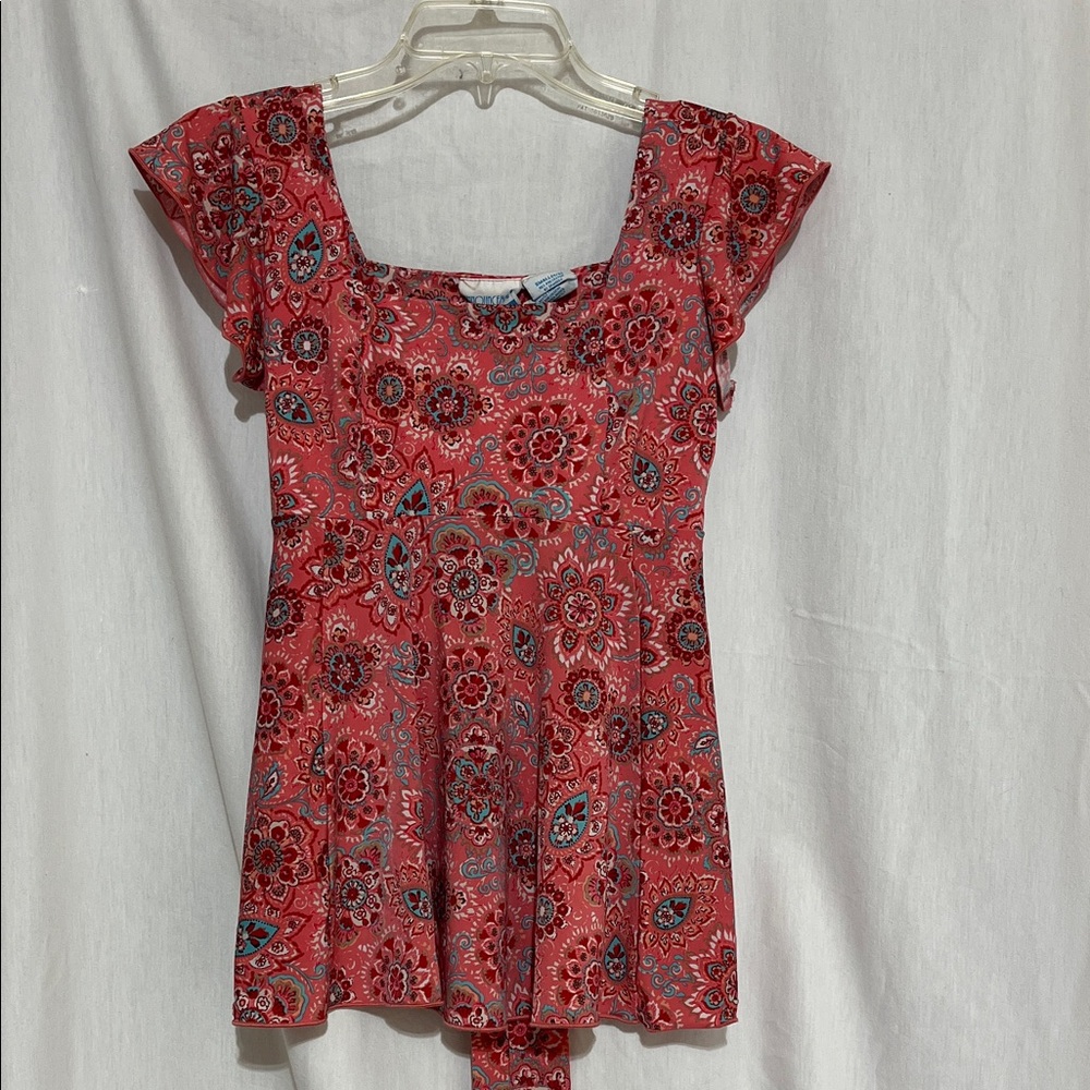 Announcements Maternity Womens Floral paisley Square-Neck Top in Coral Pink